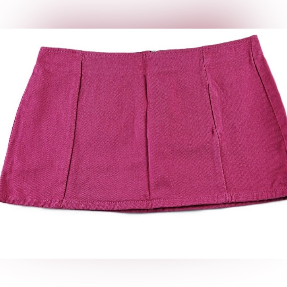 Pink mini denim skirt